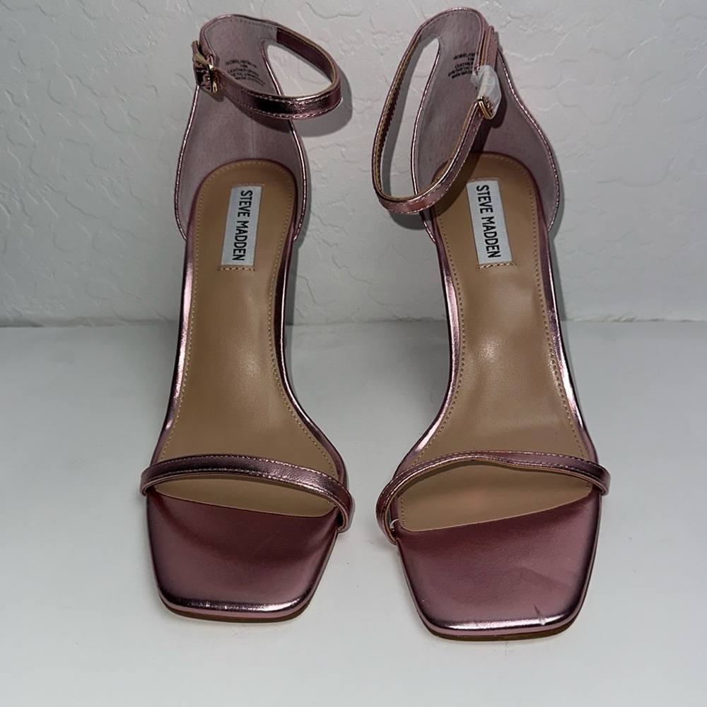 Steve Madden Metallic Rose Gold Ankle-Strap Wedge Sandals